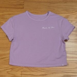 Athleta Girl Short Sleeve Cropped Tee Lavender 'Power of She' Size S/7 NWOT